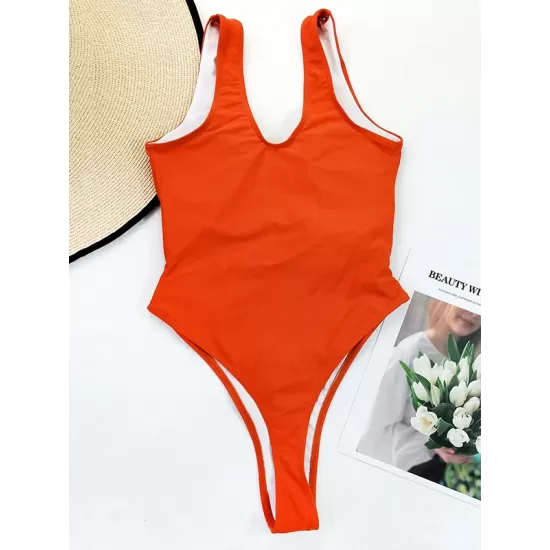 Brown Drawstring Tied One-Piece Swimsuit Brown Drawstring Tied One-Piece Swimsuit
