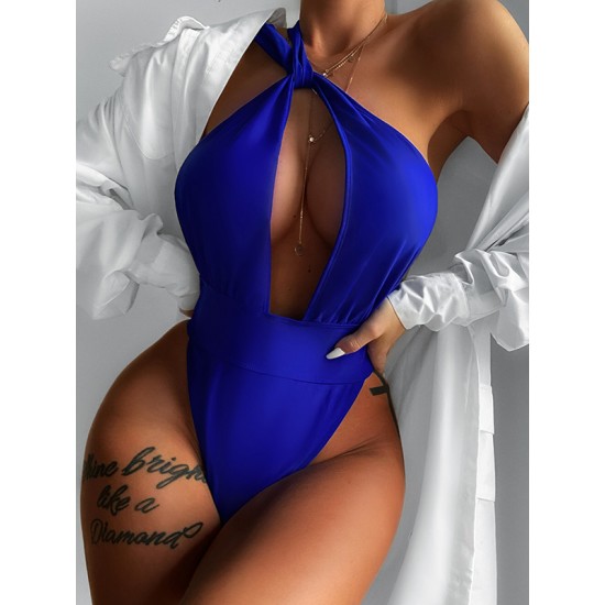 Blue One-Shoulder Hollow One-Piece Swimsuit Blue One-Shoulder Hollow One-Piece Swimsuit