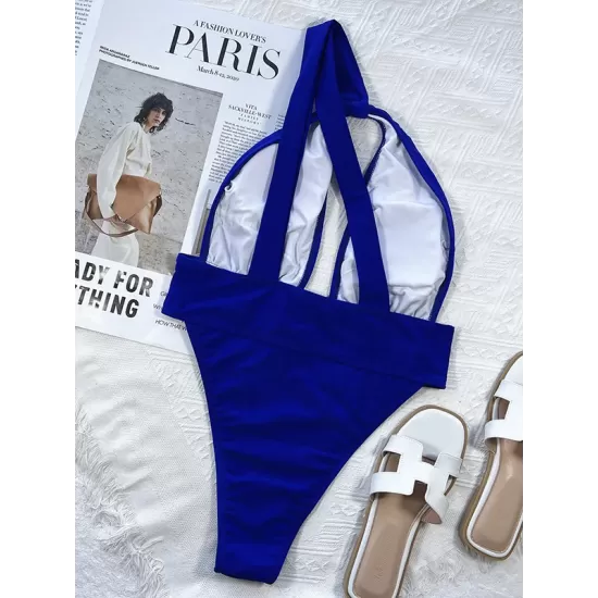Blue One-Shoulder Hollow One-Piece Swimsuit Blue One-Shoulder Hollow One-Piece Swimsuit