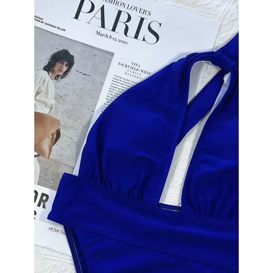 Blue One-Shoulder Hollow One-Piece Swimsuit Blue One-Shoulder Hollow One-Piece Swimsuit