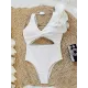 Solid Color Hollow Falbala Backless One-Piece Swimsuit Solid Color Hollow Falbala Backless One-Piece Swimsuit