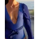 Gauze Long Sleeves Solid Color Backless Deep V-Neck One-Piece Swimsuit Gauze Long Sleeves Solid Color Backless Deep V-Neck One-Piece Swimsuit