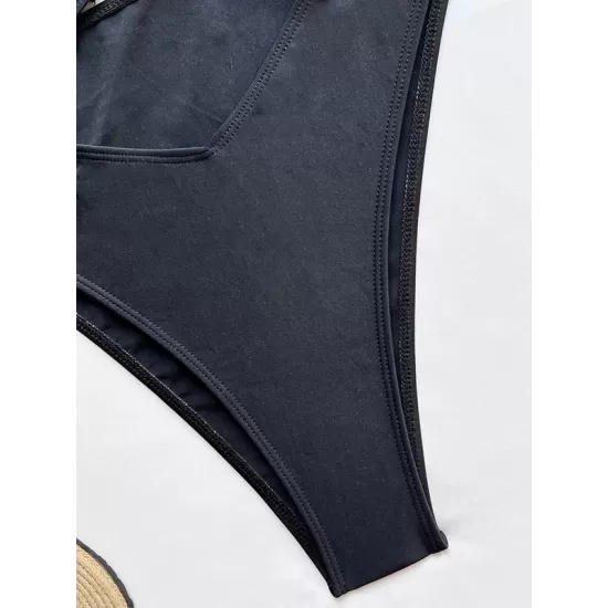Solid Color Hollow One-Piece Swimwear Solid Color Hollow One-Piece Swimwear