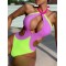 Fluorescent Contrast Color Split-Joint Hollow One-Piece Swimsuit