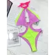 Fluorescent Contrast Color Split-Joint Hollow One-Piece Swimsuit Fluorescent Contrast Color Split-Joint Hollow One-Piece Swimsuit