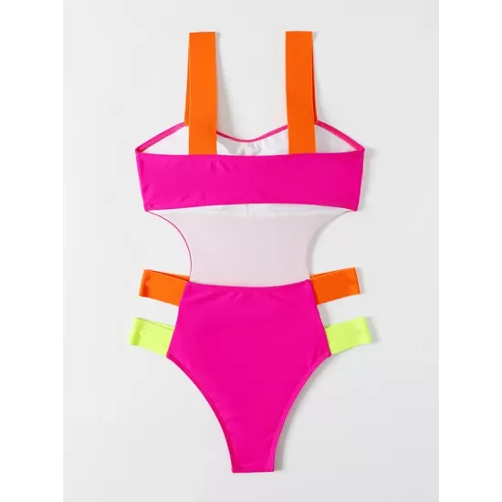 Fuchsia Contrast Color One-Piece Swimsuit Fuchsia Contrast Color One-Piece Swimsuit