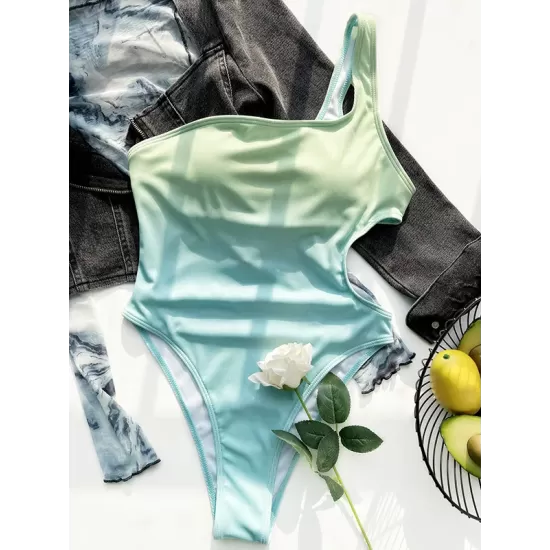 Fashion Gradient One Shoulder Hollow One-Piece Swimsuit Fashion Gradient One Shoulder Hollow One-Piece Swimsuit