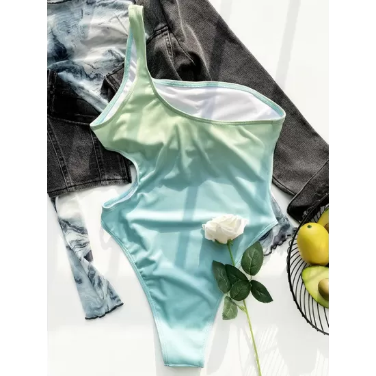 Fashion Gradient One Shoulder Hollow One-Piece Swimsuit Fashion Gradient One Shoulder Hollow One-Piece Swimsuit