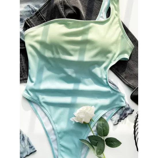 Fashion Gradient One Shoulder Hollow One-Piece Swimsuit Fashion Gradient One Shoulder Hollow One-Piece Swimsuit