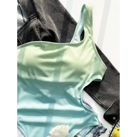 Fashion Gradient One Shoulder Hollow One-Piece Swimsuit Fashion Gradient One Shoulder Hollow One-Piece Swimsuit