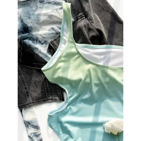 Fashion Gradient One Shoulder Hollow One-Piece Swimsuit Fashion Gradient One Shoulder Hollow One-Piece Swimsuit