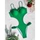 Beach Padded Hollow Falbala Spaghetti-Neck One-Piece Swimwear Beach Padded Hollow Falbala Spaghetti-Neck One-Piece Swimwear