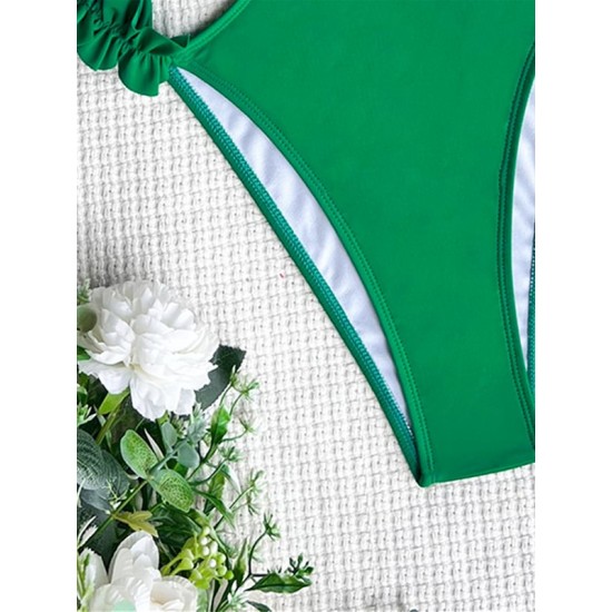 Beach Padded Hollow Falbala Spaghetti-Neck One-Piece Swimwear Beach Padded Hollow Falbala Spaghetti-Neck One-Piece Swimwear