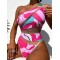 One Shoulder Hollow Color Block One Piece Swimsuit