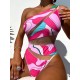 One Shoulder Hollow Color Block One Piece Swimsuit One Shoulder Hollow Color Block One Piece Swimsuit