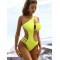 Padded Belly-Hollow One-Shoulder Hollow Solid Color One-Piece Swimwear