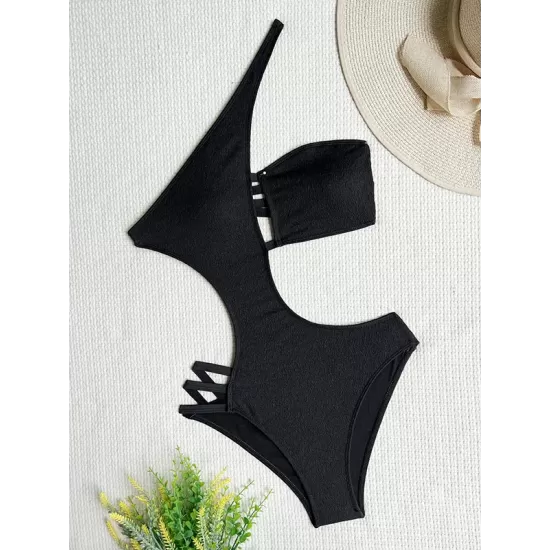 Padded Belly-Hollow One-Shoulder Hollow Solid Color One-Piece Swimwear Padded Belly-Hollow One-Shoulder Hollow Solid Color One-Piece Swimwear