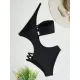 Padded Belly-Hollow One-Shoulder Hollow Solid Color One-Piece Swimwear Padded Belly-Hollow One-Shoulder Hollow Solid Color One-Piece Swimwear