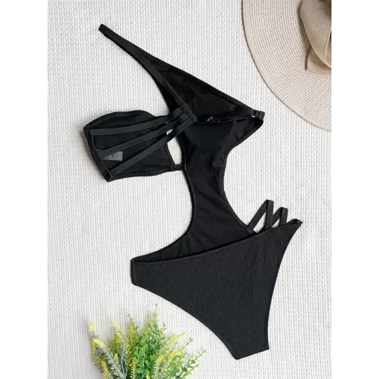 Padded Belly-Hollow One-Shoulder Hollow Solid Color One-Piece Swimwear Padded Belly-Hollow One-Shoulder Hollow Solid Color One-Piece Swimwear