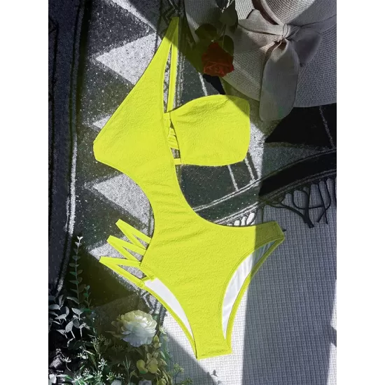 Padded Belly-Hollow One-Shoulder Hollow Solid Color One-Piece Swimwear Padded Belly-Hollow One-Shoulder Hollow Solid Color One-Piece Swimwear