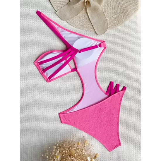 Padded Belly-Hollow One-Shoulder Hollow Solid Color One-Piece Swimwear Padded Belly-Hollow One-Shoulder Hollow Solid Color One-Piece Swimwear