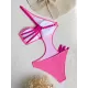 Padded Belly-Hollow One-Shoulder Hollow Solid Color One-Piece Swimwear Padded Belly-Hollow One-Shoulder Hollow Solid Color One-Piece Swimwear