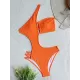 Padded Belly-Hollow One-Shoulder Hollow Solid Color One-Piece Swimwear Padded Belly-Hollow One-Shoulder Hollow Solid Color One-Piece Swimwear