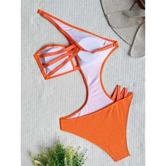 Padded Belly-Hollow One-Shoulder Hollow Solid Color One-Piece Swimwear Padded Belly-Hollow One-Shoulder Hollow Solid Color One-Piece Swimwear