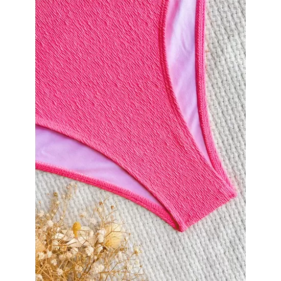 Padded Belly-Hollow One-Shoulder Hollow Solid Color One-Piece Swimwear Padded Belly-Hollow One-Shoulder Hollow Solid Color One-Piece Swimwear
