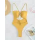 Backless Bandage Belly-Hollow Solid Color Padded Spaghetti-Neck One-Piece Swimwear Backless Bandage Belly-Hollow Solid Color Padded Spaghetti-Neck One-Piece Swimwear