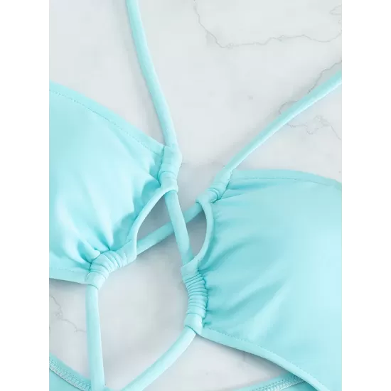 Backless Bandage Belly-Hollow Solid Color Padded Spaghetti-Neck One-Piece Swimwear Backless Bandage Belly-Hollow Solid Color Padded Spaghetti-Neck One-Piece Swimwear
