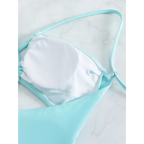 Backless Bandage Belly-Hollow Solid Color Padded Spaghetti-Neck One-Piece Swimwear Backless Bandage Belly-Hollow Solid Color Padded Spaghetti-Neck One-Piece Swimwear