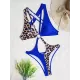 Backless Belly-Hollow Color-Block Leopard Padded Halter-Neck One-Piece Swimwear Backless Belly-Hollow Color-Block Leopard Padded Halter-Neck One-Piece Swimwear