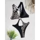 Backless Belly-Hollow Color-Block Leopard Padded Halter-Neck One-Piece Swimwear Backless Belly-Hollow Color-Block Leopard Padded Halter-Neck One-Piece Swimwear