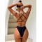 Hollow Padded Solid Color Deep V-Neck One-Piece Swimwear