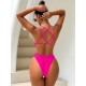 Hollow Padded Solid Color Deep V-Neck One-Piece Swimwear Hollow Padded Solid Color Deep V-Neck One-Piece Swimwear