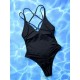 Hollow Padded Solid Color Deep V-Neck One-Piece Swimwear Hollow Padded Solid Color Deep V-Neck One-Piece Swimwear