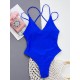 Hollow Padded Solid Color Deep V-Neck One-Piece Swimwear Hollow Padded Solid Color Deep V-Neck One-Piece Swimwear