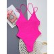 Hollow Padded Solid Color Deep V-Neck One-Piece Swimwear Hollow Padded Solid Color Deep V-Neck One-Piece Swimwear