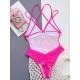 Hollow Padded Solid Color Deep V-Neck One-Piece Swimwear Hollow Padded Solid Color Deep V-Neck One-Piece Swimwear