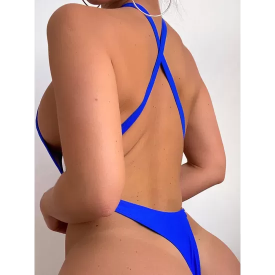 Padded Back Cross Belly-Hollow Solid Color One-Piece Swimwear Padded Back Cross Belly-Hollow Solid Color One-Piece Swimwear