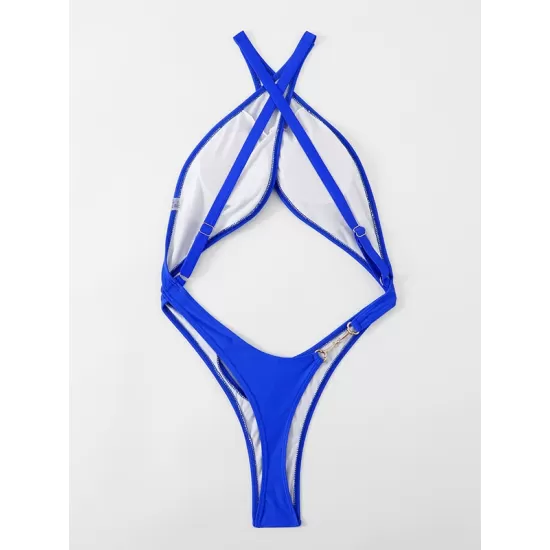 Padded Back Cross Belly-Hollow Solid Color One-Piece Swimwear Padded Back Cross Belly-Hollow Solid Color One-Piece Swimwear