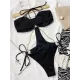 Padded Bandage Belly-Hollow Solid Color With Chain Halter-Neck One-Piece Swimwear Padded Bandage Belly-Hollow Solid Color With Chain Halter-Neck One-Piece Swimwear