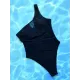 Padded Solid Color Split-Joint One-Shoulder One-Piece Swimwear Padded Solid Color Split-Joint One-Shoulder One-Piece Swimwear