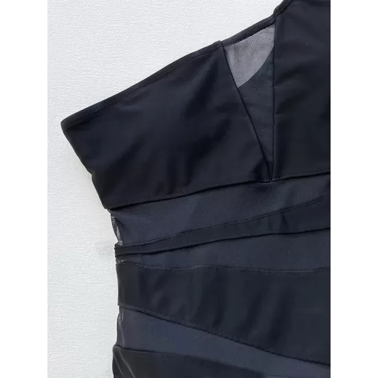 Padded Solid Color Split-Joint One-Shoulder One-Piece Swimwear Padded Solid Color Split-Joint One-Shoulder One-Piece Swimwear