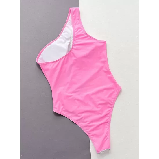 Padded One-Shoulder Color-Block Hollow One-Piece Swimwear Padded One-Shoulder Color-Block Hollow One-Piece Swimwear