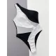 Padded One-Shoulder Color-Block Hollow One-Piece Swimwear Padded One-Shoulder Color-Block Hollow One-Piece Swimwear