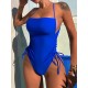 Padded Backless Drawstring Solid Color One-Piece Swimwear Padded Backless Drawstring Solid Color One-Piece Swimwear