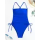 Padded Backless Drawstring Solid Color One-Piece Swimwear Padded Backless Drawstring Solid Color One-Piece Swimwear