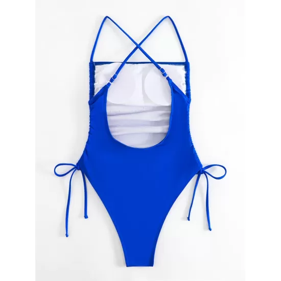 Padded Backless Drawstring Solid Color One-Piece Swimwear Padded Backless Drawstring Solid Color One-Piece Swimwear